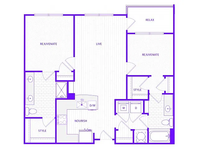 Floor plan Two Bedroom Two Bath (1252 SF)
