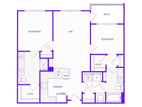 Floor plan Two Bedroom Two Bath (1252 SF)