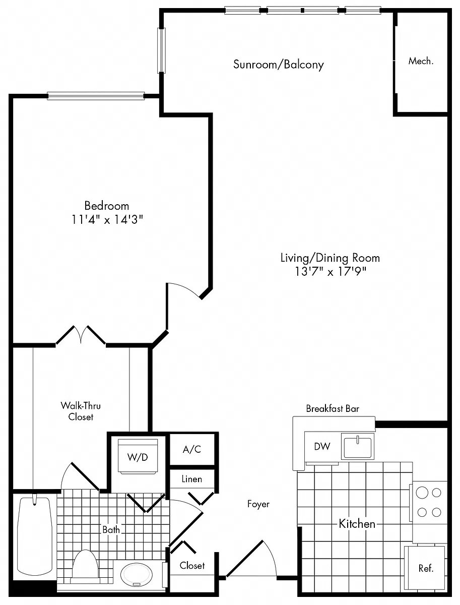Floor plan 1 Bedroom 1 Bathroom 1D