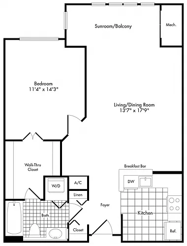 Floor plan 1 Bedroom 1 Bathroom 1D
