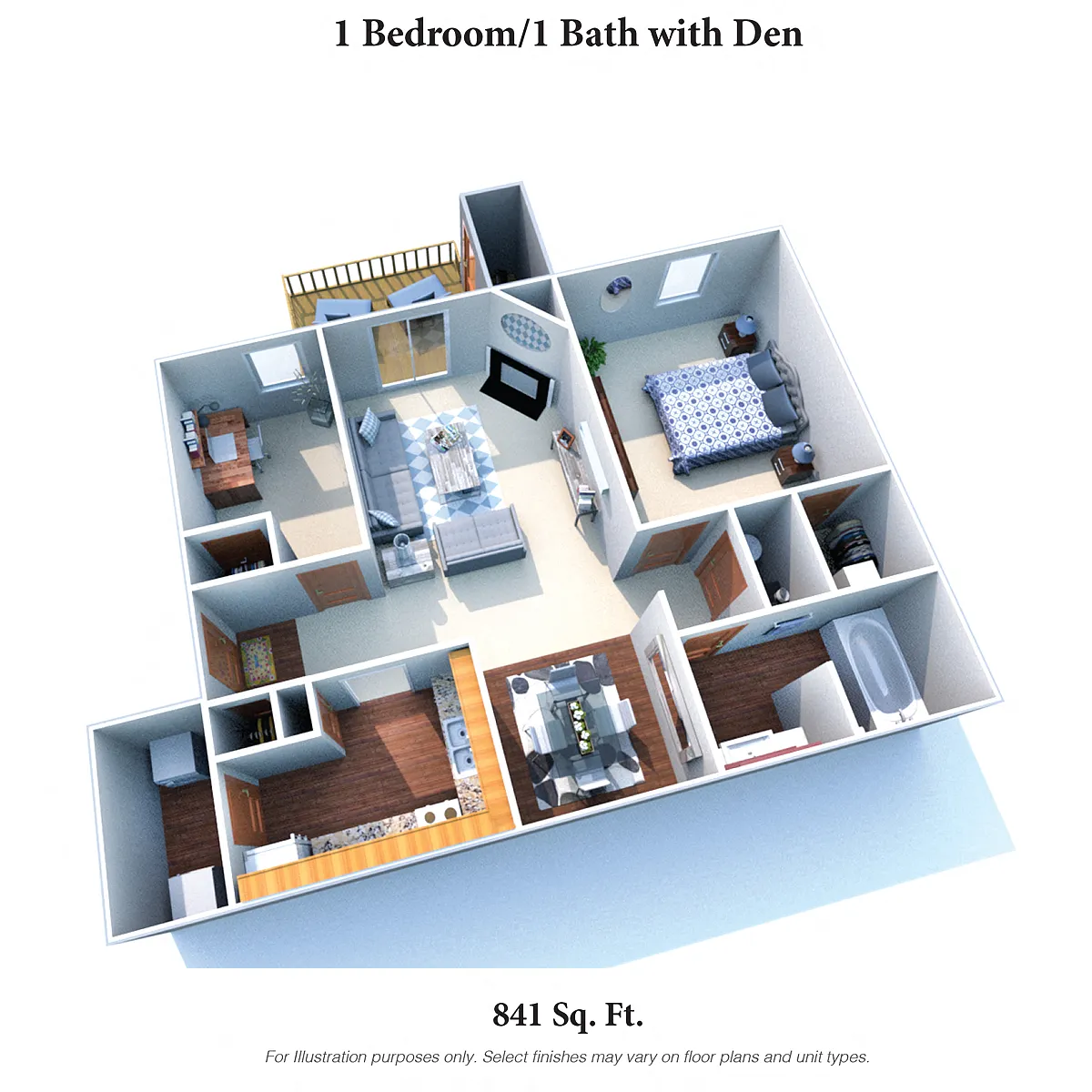 Floor plan The Morning Dove: One Bedroom One Bath w/ Den - 84