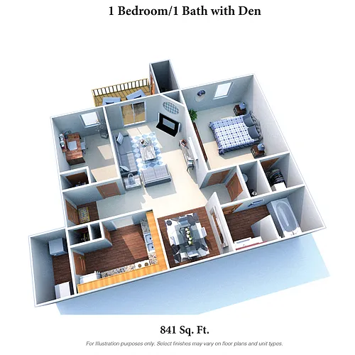 Floor plan The Morning Dove: One Bedroom One Bath w/ Den - 84
