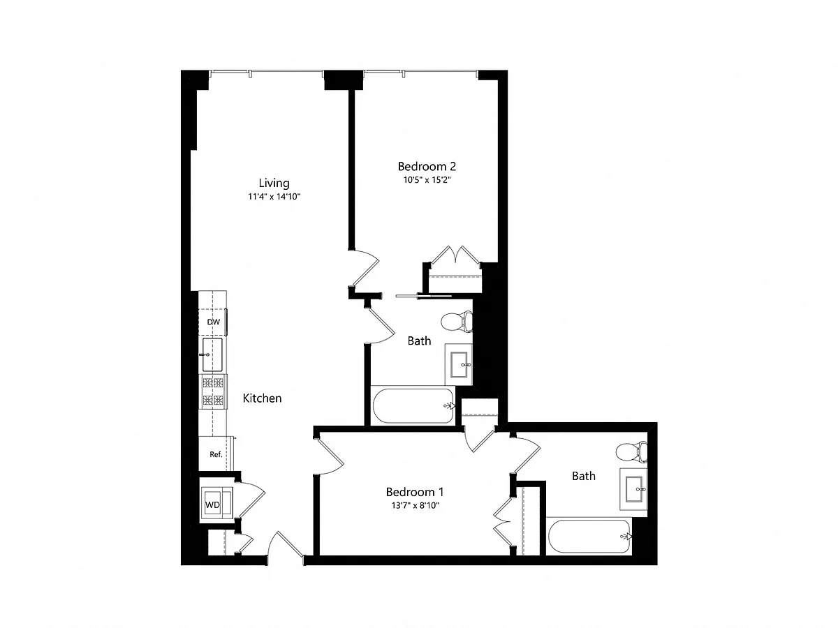 Floor plan 2 Bedroom - 2 Bath | B02
