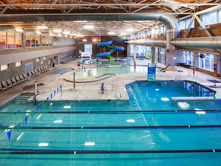 Across the street from Avon Rec Center which has water slide, lazy river, splash pool, diving pool, lap pool, large work-out area with many options.
