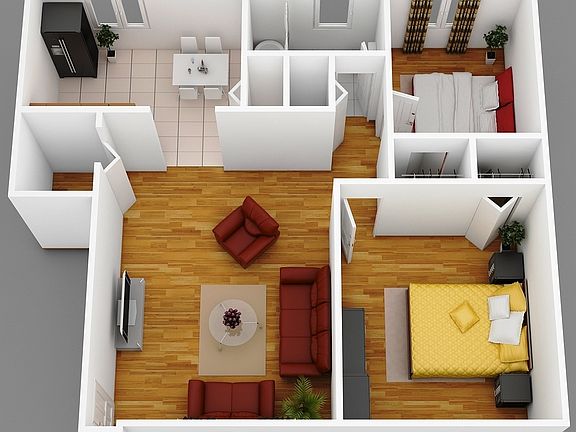Two Bedroom, 3D Floor Plan