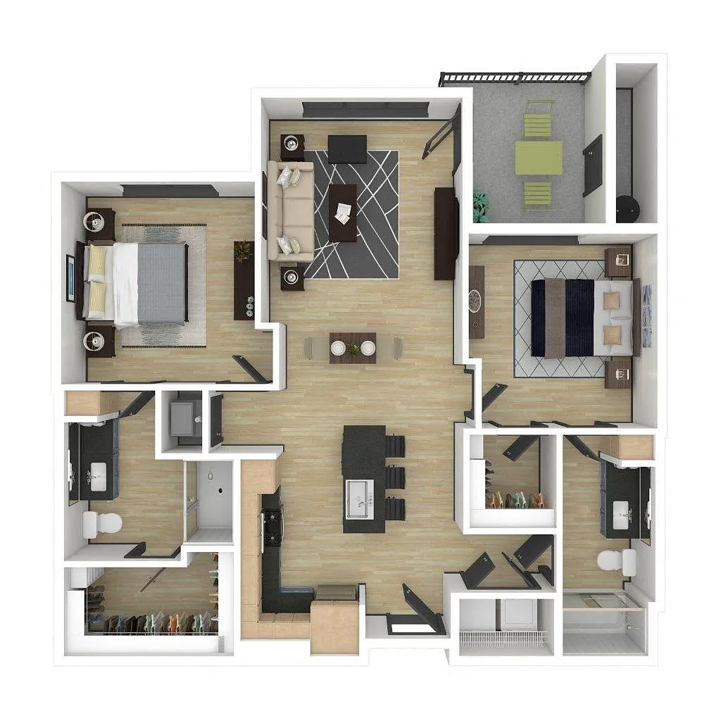 Floor plan B1: 2 Bed 2 Bath