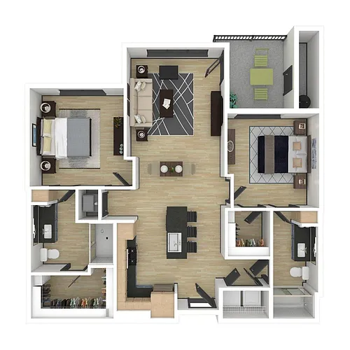Floor plan B1: 2 Bed 2 Bath
