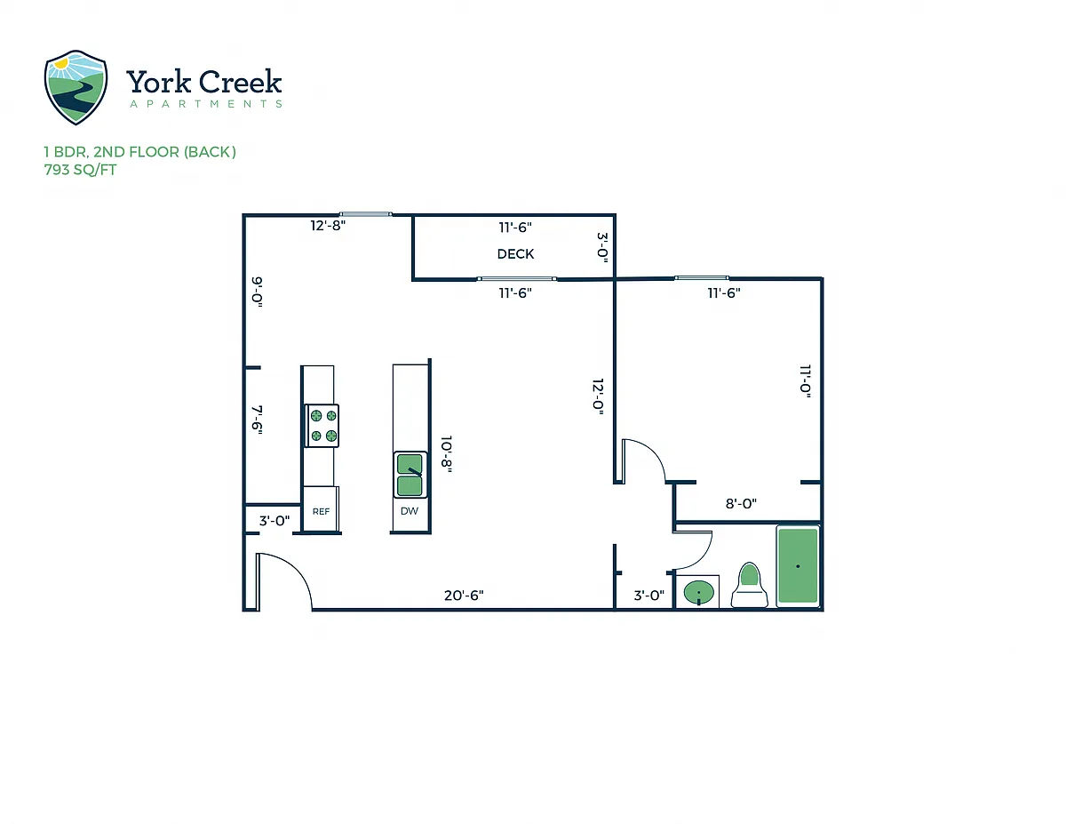 Floor plan 1 Bed, 1 Bath - 793 sq ft