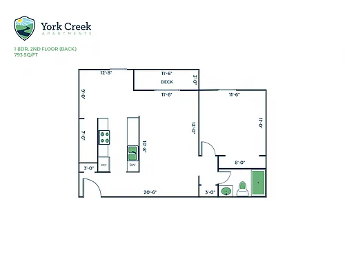 Floor plan 1 Bed, 1 Bath - 793 sq ft