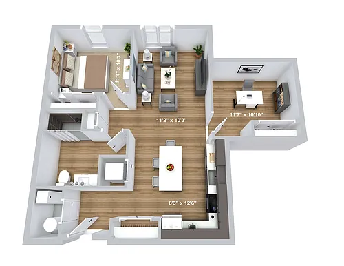 Floor plan Millyard - One Bedroom Den