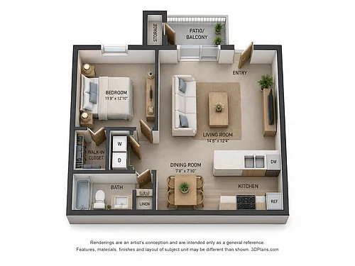 Floor plan 1 Bedroom | 1 Bath