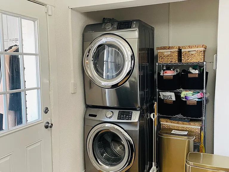 Laundry onsite. Accessible anytime. Up 1 small flight of stairs in Main house.