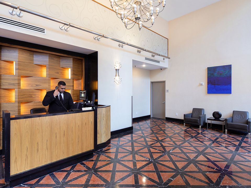Waterside Square North's lobby offers a comfortable and practical welcome