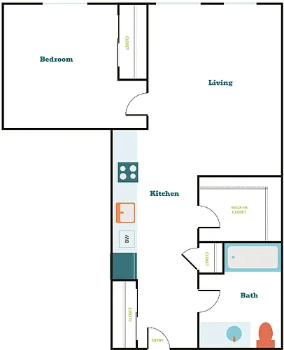 Floor plan 1 Bedroom 1 Bath (5A.ADA)