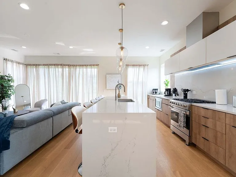 Kitchen open to living and dining room