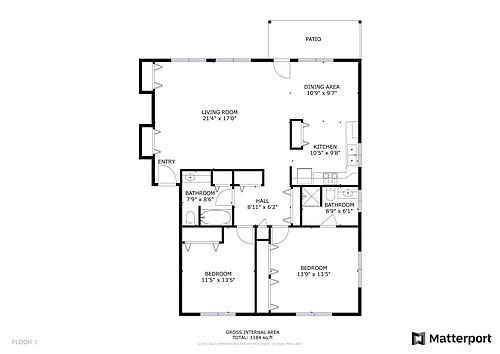 Floor plan 2 bedroom 2 Bath