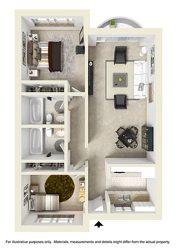 Floor plan 2 Bed 2 Bath with Fireplace