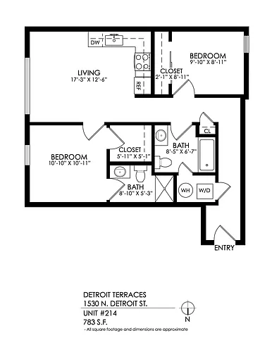 Floor plan 2 Bedroom, 1 Bath