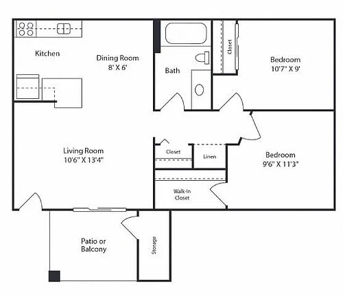 Floor plan 2 Bedroom 1 Bathroom