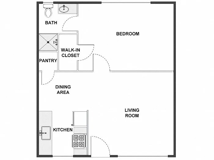 Floor plan 1 Bed / 1 Bath: Type D