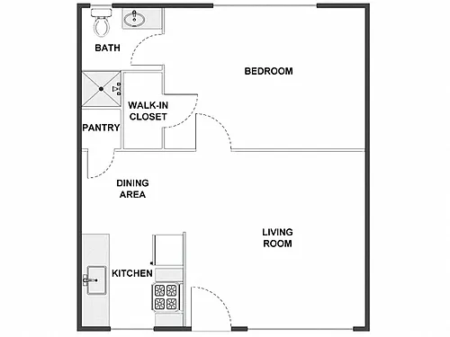 Floor plan 1 Bed / 1 Bath: Type D