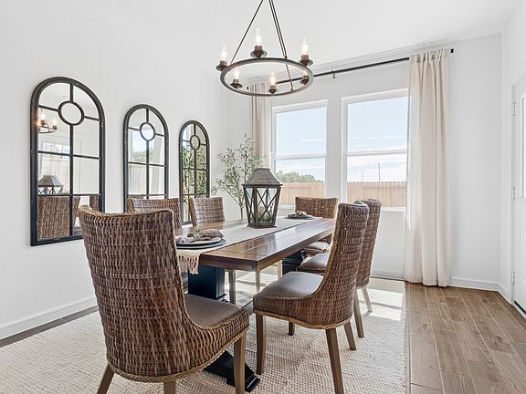 Dining area with chandelier