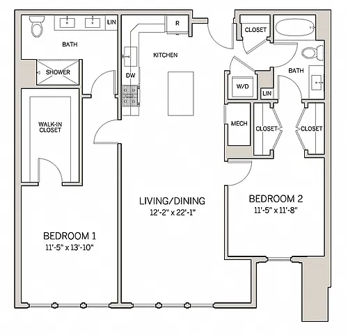 Floor plan Two Bed Two Bath B12
