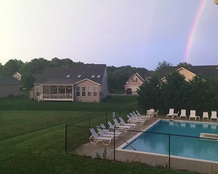 The pool is right next door. View from windows.