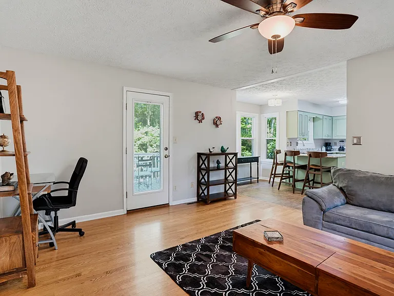 Family room with dedicated workspace
