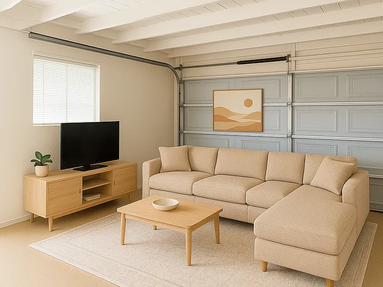 Tan Epoxy added to 1 Car Garage + Painted Beams, spacious area Flex Space/Lounge/Gym/PlayArea/Office?