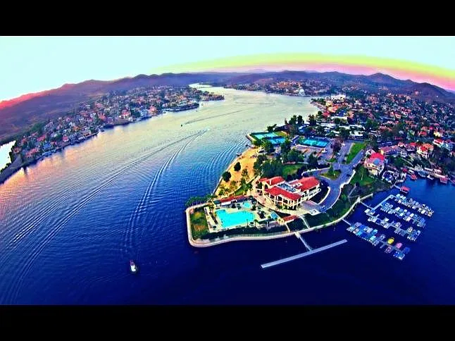 drone photo of Canyon Lake, beautiful mountains and sunsets