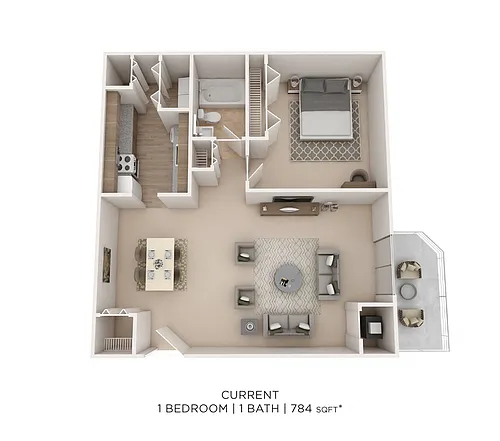 Floor plan One Bedroom- 784 sqft