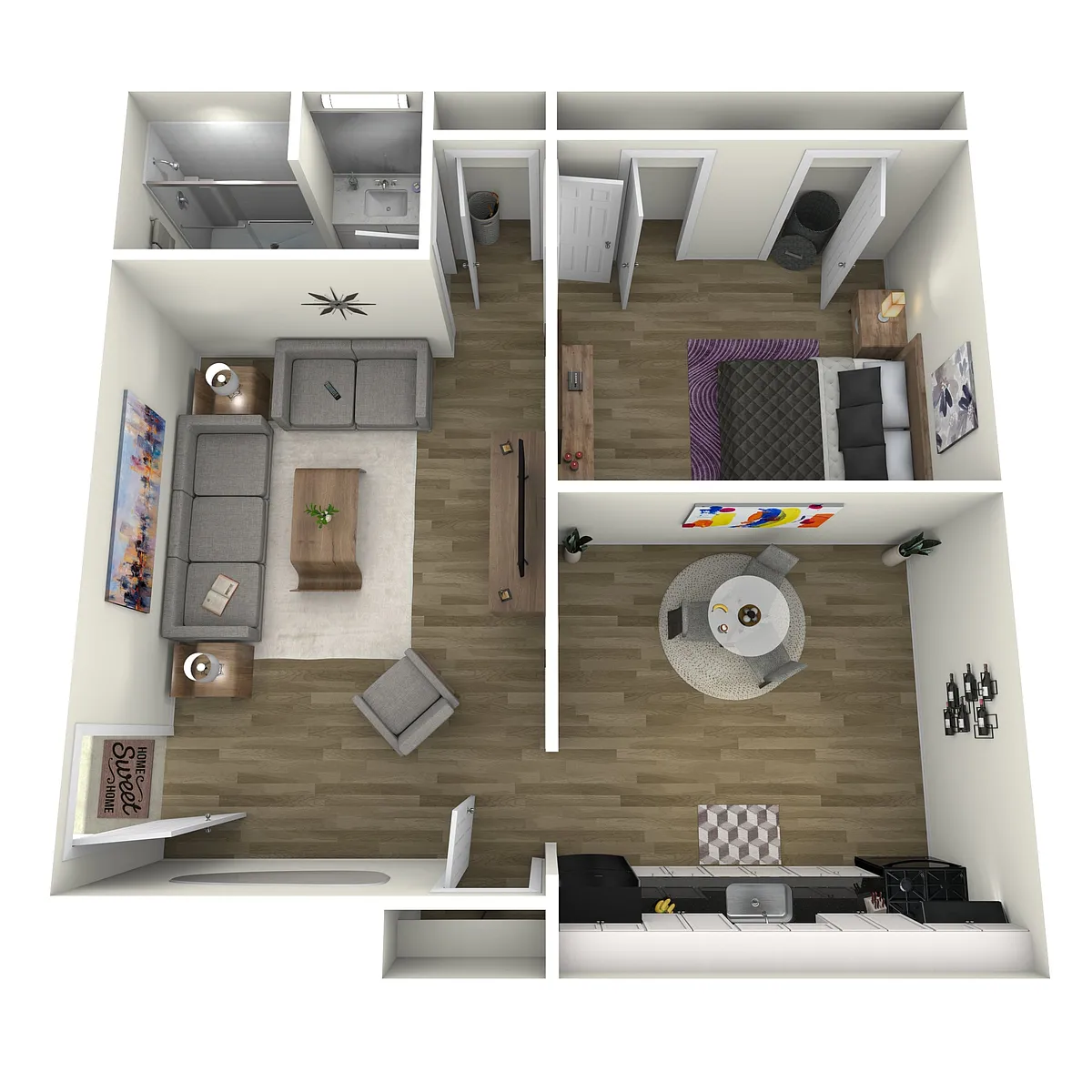 Floor plan 1 Bed 1 Bath E