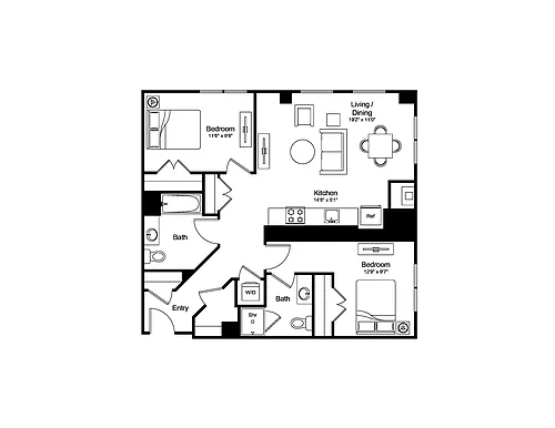 Floor plan 2 Bed/2 Bath-B3