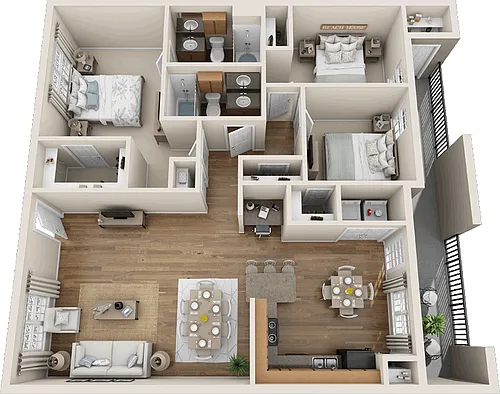 Floor plan Three Bedroom Two Bathroom C2 50%