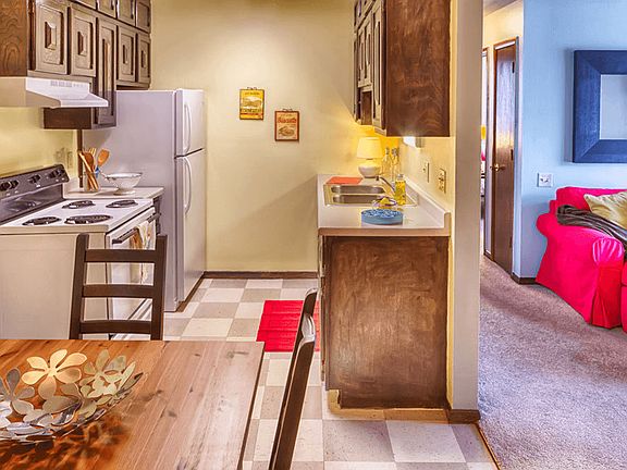 Double-Galley Kitchen with Checkered Flooring