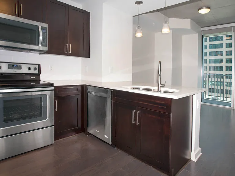 Kitchen and Living Room with Floor-to-Ceiling Windows