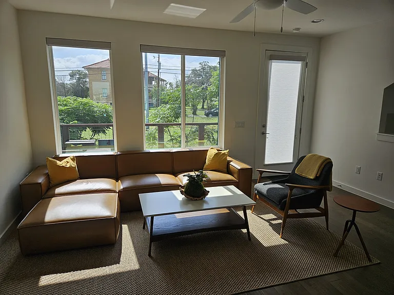 Living area looking out into outdoor deck