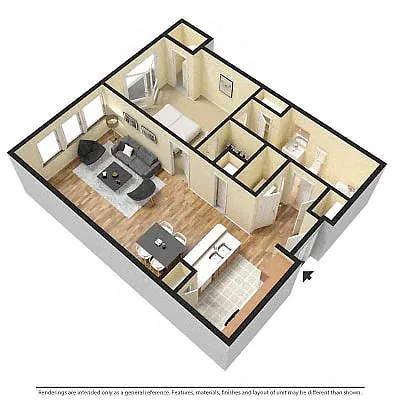 Floor plan 1 bedroom 1 bath, 701 Sq ft