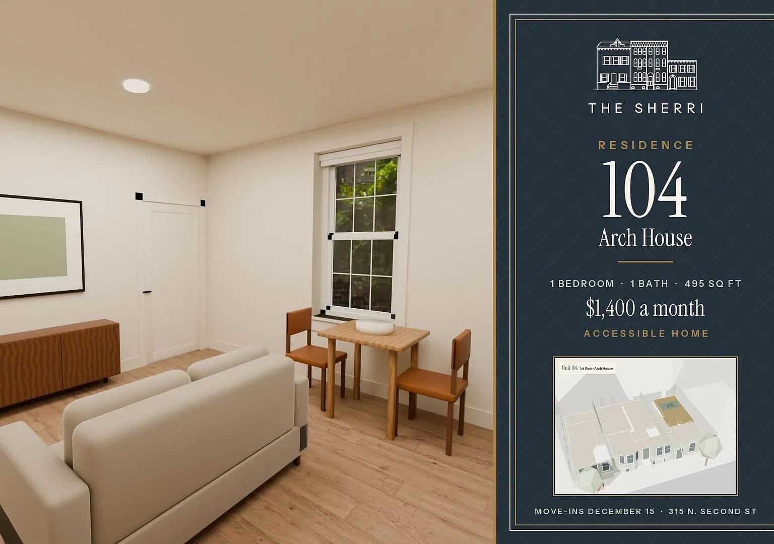 The Sherri | Residence 104 | Accessible one-bedroom | Dec 15 — Photo 3