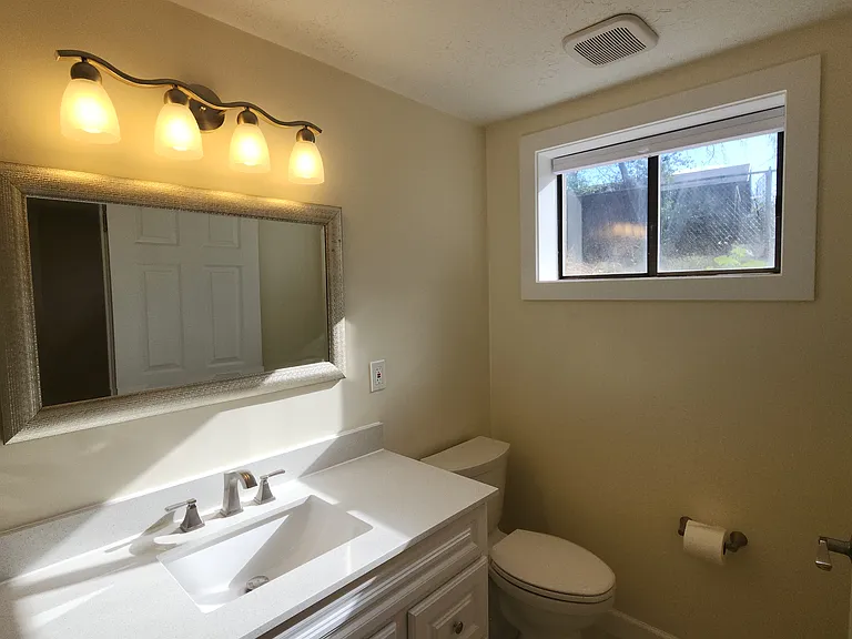 Bath has a window! Pull down shades.