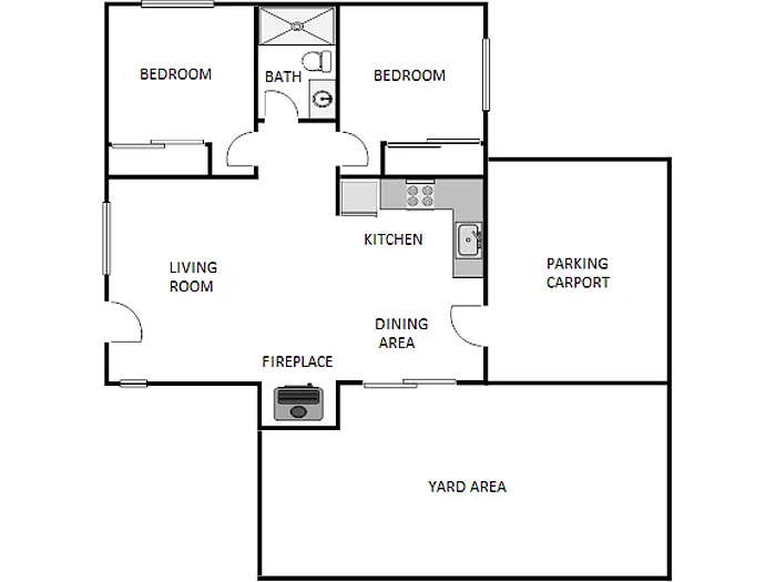 Floor plan 2 Bed / 1 Bath: Type D