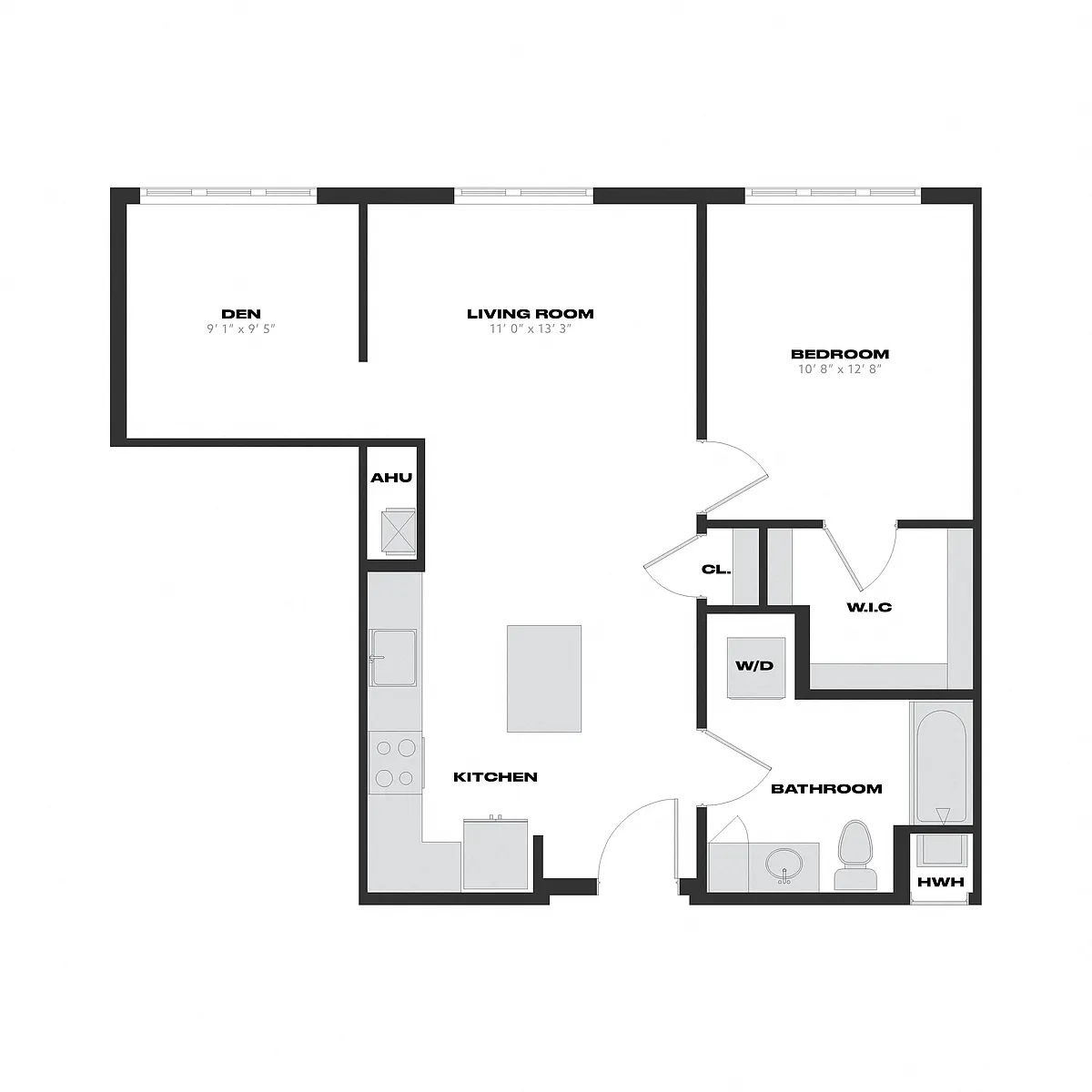 Floor plan 1 Bed/1 Bath Den-A13.1