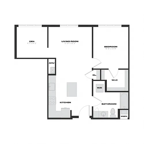 Floor plan 1 Bed/1 Bath Den-A13.1