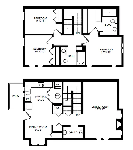 Floor plan 3 X 2.5 Townhome D2