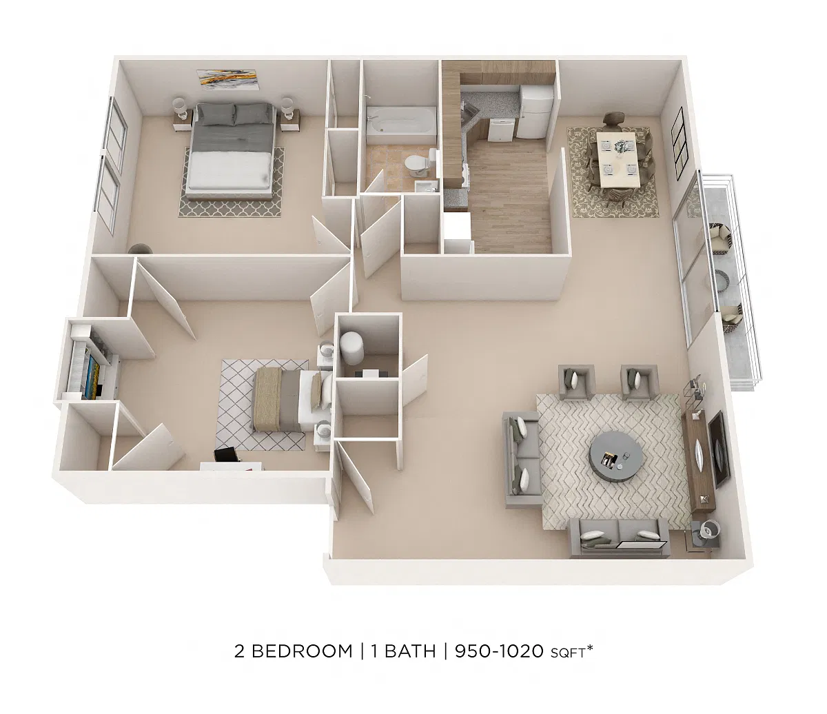 Floor plan Two Bedroom - 975 sqft