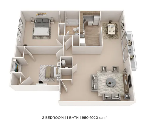 Floor plan Two Bedroom - 975 sqft