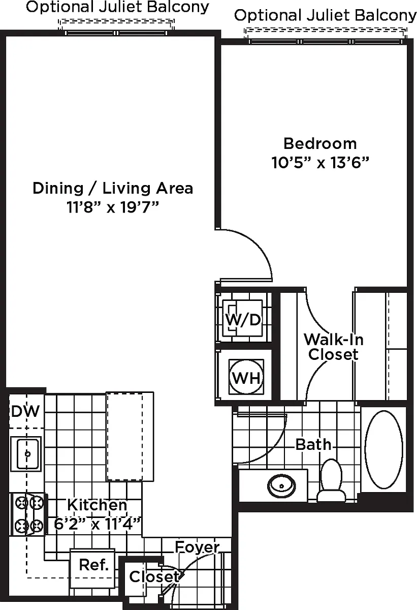 Floor plan 1 Bedroom 1 Bath - A16 Affordable 80%