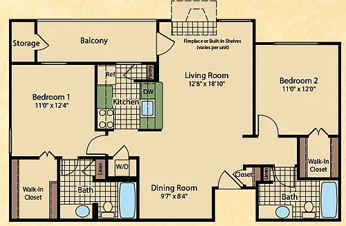 Floor plan 2 Bed | 2 Bath - B4