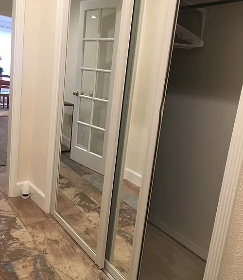 Entry closet has hanging bar, plus shelves...you can also park your bike in this area if you wish!